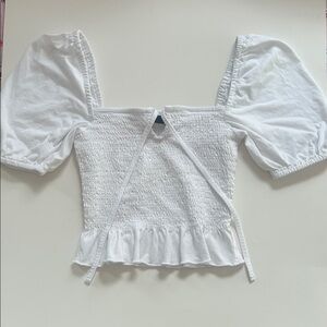 ASOS Design White Smocked Puff Sleeve Top — US 2